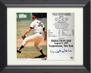 Phil Niekro Autographed Atlanta Braves MLB Licensed Hall of Fame Induction Day 8 x 10 Photograph/Card Custom Framing- Tuff Stuff COA-Powers Sports Memorabilia