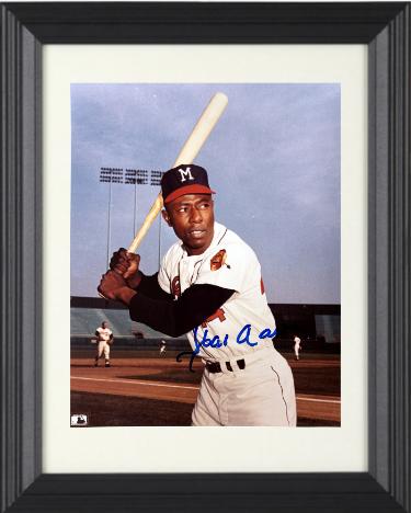 Hank Aaron Autographed Atlanta Braves MLB Licensed Vintage 8 x 10 Photograph minor dings Custom Framing- Tuff Stuff COA/Show Ticket (HOF) - CTBL_f43402-Powers Sports Memorabilia