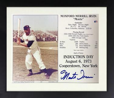 Monte Irvin Autographed New York Giants MLB Licensed Hall of Fame Induction Day 8 x 10 Photograph/Card minor spot Custom Framing-Powers Sports Memorabilia
