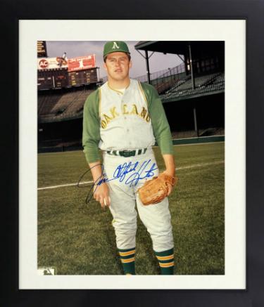 Jim "Catfish" Hunter Autographed Oakland A's 8 x 10 Photograph imperfect Custom Framing- Stacks of Plaques COA (HOF/5X WSC)-Powers Sports Memorabilia