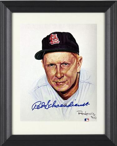 Red Schoendienst Autographed St. Louis Cardinals MLB Ron Lewis 90 8 x 10 Photograph- /5000- minor dings Custom Framing-COA/Show Ticket (HOF)-Powers Sports Memorabilia