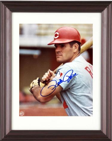 Pete Rose Autographed Cincinnati Reds MLB Licensed 8 x 10 Photograph minor dings Custom Framing- COA/Show Ticket (HIT KING/4256)-Powers Sports Memorabilia