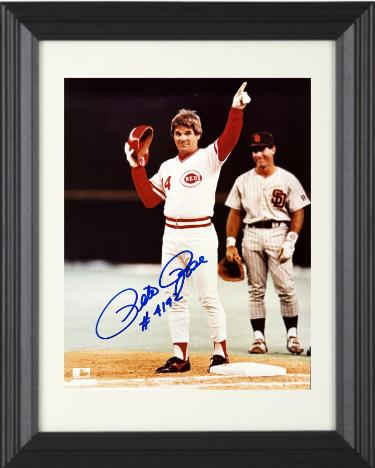 Pete Rose Autographed Cincinnati Reds Record Breaker MLB 8 x 10 Photograph #4192 minor dings Custom Framing- COA/Show Ticket (HIT KING/4256)-Powers Sports Memorabilia