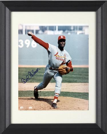 Bob Gibson Autographed St. Louis Cardinals 8 x 10 Photograph minor dings Custom Framing- COA/Show Ticket (HOF)-Powers Sports Memorabilia