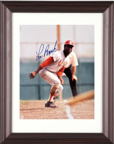 Lou Brock Autographed St. Louis Cardinals MLB Licensed 8 x 10 Photograph minor dings Custom Framing- COA (HOF)-Powers Sports Memorabilia