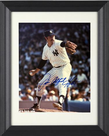 Jim "Catfish" Hunter Autographed New York Yankees 8 x 10 Photograph minor dings Custom Framing- COA (5X WSC)-Powers Sports Memorabilia
