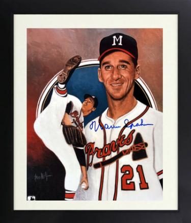 Warren Spahn Autographed Milwaukee Braves MLB Licensed 8 x 10 Photograph minor dings Custom Framing- COA (HOF)-Powers Sports Memorabilia
