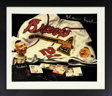 Warren Spahn Autographed Milwaukee Braves Collage 8 x 10 Photograph minor dings Custom Framing- COA/Show Ticket (HOF)-Powers Sports Memorabilia