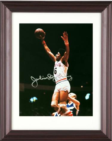 Julius Erving Autographed Philadelphia 76ers 8 x 10 Photograph "Dr. J" minor dings Custom Framing- Ken Goldin, The Score Board, Inc COA (HOF-Powers Sports Memorabilia