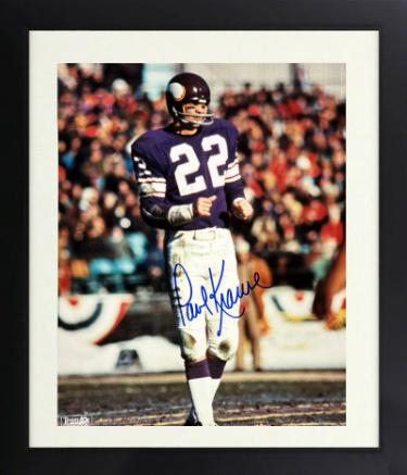 Paul Krause Autographed Minnesota Vikings NFL Licensed 8 x 10 Photograph minor dings Custom Framing- Tuff Stuff COA (HOF)-Powers Sports Memorabilia