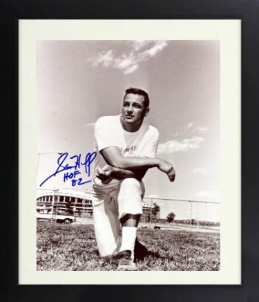 Sam Huff Autographed Washington Vintage B&W 8 x 10 Photograph HOF 82 minor dings Custom Framing- COA-Powers Sports Memorabilia