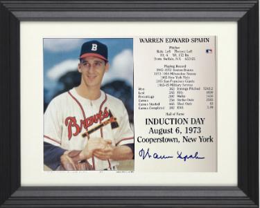 Warren Spahn Autographed Boston Braves MLB Licensed Hall of Fame Induction Day 8 x 10 Photograph/Card Custom Framing- COA-Powers Sports Memorabilia