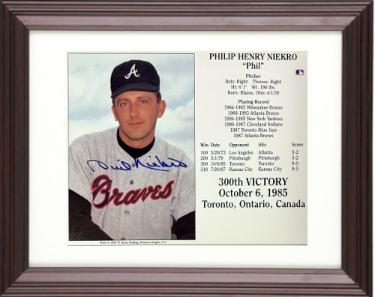Phil Niekro Autographed Atlanta Braves MLB 300th Victory October 6, 1985 8 x 10 Photograph/Card Custom Framing- Tuff Stuff COA-Powers Sports Memorabilia