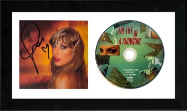Taylor Swift 2025 The Life of a Showgirl CD Autographed 4.75x4.75 Photograph Art Card #1 with Heart 6.5x12 Custom Framing- Beckett Review-Powers Sports Memorabilia