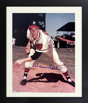 Warren Spahn Autographed Milwaukee Braves MLB 8 x 10 Photograph minor dings Custom Framing- COA (HOF)-Powers Sports Memorabilia