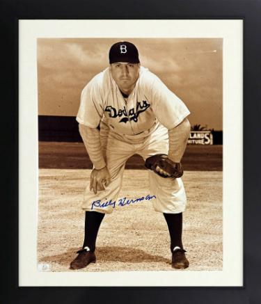 Billy Herman Autographed Brooklyn Dodgers MLB Licensed Sepia Tone 8 x 10 Photograph Custom Framing imperfect- COA (HOF)-Powers Sports Memorabilia