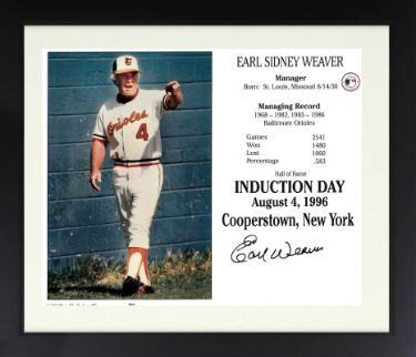 Earl Weaver Autographed Baltimore Orioles Hall of Fame Induction 8 x 10 Photograph/Card Custom Framing- Tuff Stuff COA/Show Ticket-Powers Sports Memorabilia