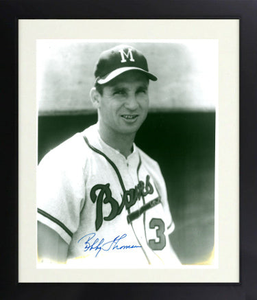 Bobby Thomson Autographed Milwaukee Braves Vintage B&W 8 x 10 Photograph Custom Framing- Stacks of Plaques COA (Staten Island Scot)-Powers Sports Memorabilia