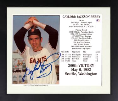 Gaylord Perry Autographed San Francisco Giants MLB 300th Victory 5/6/82 8 x 10 Photograph/Card Custom Framing- COA/Ticket-Powers Sports Memorabilia