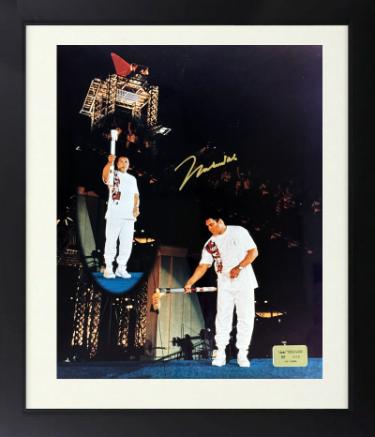 Muhammad Ali Autographed 16 x 20 Photograph Custom Framing 1996 Atlanta Olympics Torch Lighting- /1996- Beckett/Ali/Prince COA with VHS-Powers Sports Memorabilia