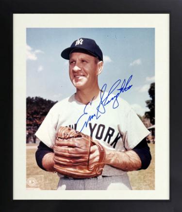 Enos Slaughter Autographed New York Yankees MLB 8 x 10 Photograph imperfect Custom Framing- COA (HOF/10XAS)-Powers Sports Memorabilia