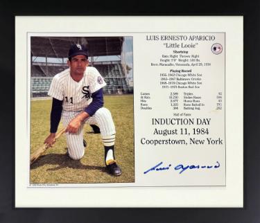Luis Aparicio Autographed Chicago White Sox MLB Licensed Hall of Fame Induction Day 8 x 10 Photograph/Card Custom Framing- COA - CTBL_f45481-Powers Sports Memorabilia