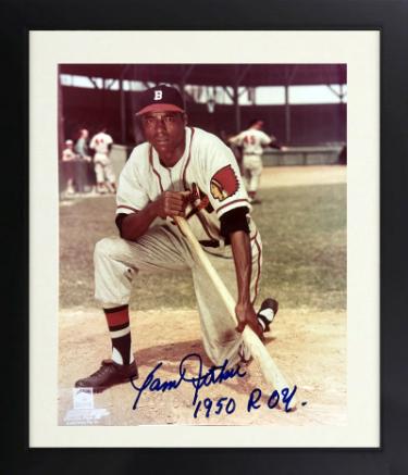 Sam Jethroe Autographed Boston Braves MLB 8 x 10 Photograph imperfect with 1950 ROY Custom Framing- COA-Powers Sports Memorabilia