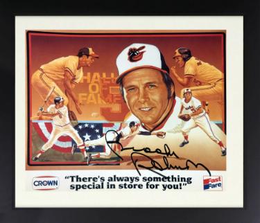 Brooks Robinson Autographed Baltimore Orioles Crown Fast Fare 8 x 10 Photograph imperfect Custom Framing- COA (HOF/16GG)-Powers Sports Memorabilia
