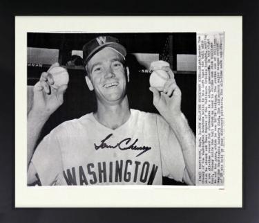 Tom Cheney Autographed 1962 Washington Senators 7.5x10.5 Photograph Custom Framing- COA 21 Strikeouts/K's-Powers Sports Memorabilia