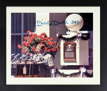 Mickey Mantle Autographed 1974 HOF Induction MLB 8 x 10 Photograph Imperfect Framed- Beckett Review-Powers Sports Memorabilia
