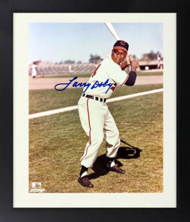 Larry Doby Autographed Cleveland MLB 8 x 10 Photograph Custom Framing imperfect- COA/CSA Show Ticket/HOF-Powers Sports Memorabilia