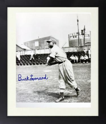 Buck Leonard Autographed Homestead Grays Negro League B&W 8 x 10 Photograph Custom Framing imperfect - COA-Powers Sports Memorabilia