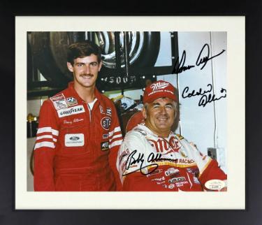 Bobby Allison/Donnie Allison/Eddie Allison triple Autographed NASCAR 8 x 10 Photograph Custom Framing- JSA #II11664 (with Davey Allison)-Powers Sports Memorabilia
