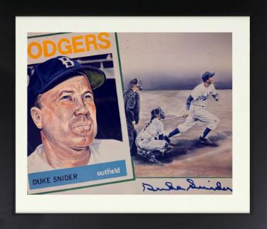 Duke Snider Autographed Brooklyn Dodgers 8 x 10 Photograph/Lithograph Custom Framing imperfect- COA (HOF)-Powers Sports Memorabilia