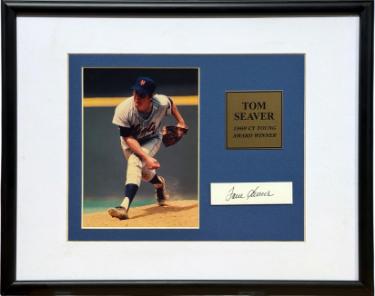 Tom Seaver Autographed New York Mets 1x3 Cut Sig , 5x7 Photograph Custom Framing - Goldin/Scoreboard COA-Powers Sports Memorabilia