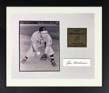 Lou Boudreau Autographed Cleveland 1x3 Cut Sig, 5x7 Photograph Custom Framing- COA (1948 MVP)-Powers Sports Memorabilia
