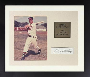Ed/Eddie Mathews Autographed Milwaukee Braves 1x3 Cut Sig/5x7 Photograph Framed-Goldin/ The Score Board COA-Powers Sports Memorabilia