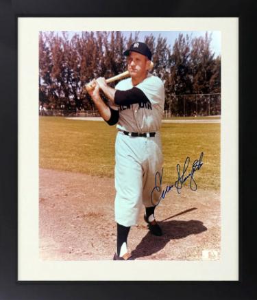 Enos Slaughter Autographed New York Yankees MLB 8 x 10 Photograph Custom Framing imperfect- COA (HOF/10XAS)-Powers Sports Memorabilia