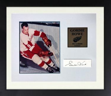 Gordie Howe Autographed Detroit Red Wings 1x3 Cut Sig , 5x7 Photograph Custom Framing- Ken Goldin, The Score Board, Inc COA/HOF-Powers Sports Memorabilia