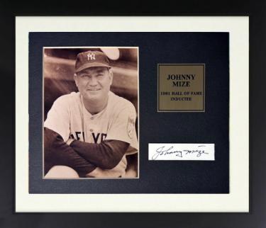 Johnny Mize Autographed New York Yankees 1x3 Cut Sig/5x7 Photograph Custom Framing- Ken Goldin, The Score Board, Inc COA/HOF-Powers Sports Memorabilia