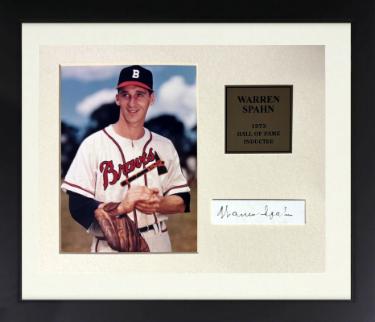 Warren Spahn Autographed Boston Braves 1x3 Cut Sig , 5x7 Photograph Custom Framed- COA-Powers Sports Memorabilia