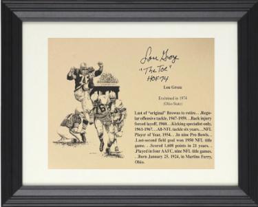 Lou Groza Autographed 1974 5X7 Bio Photograph Card Custom Framing with The Toe/HOF 74- COA (Cleveland Browns/Ohio State Buckeyes)-Powers Sports Memorabilia