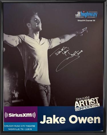 Jake Owen Autographed 2018 The Highway SiriusXM Artist Confidential 22x28 Poster imperfect Custom Framing SiriusXM Music City Theatre- COA-Powers Sports Memorabilia