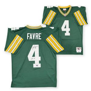 Brett Favre Autographed Green Bay Packers Signed Mitchell and Ness Football Jersey Hall of Fame HOF 16 JSA COA