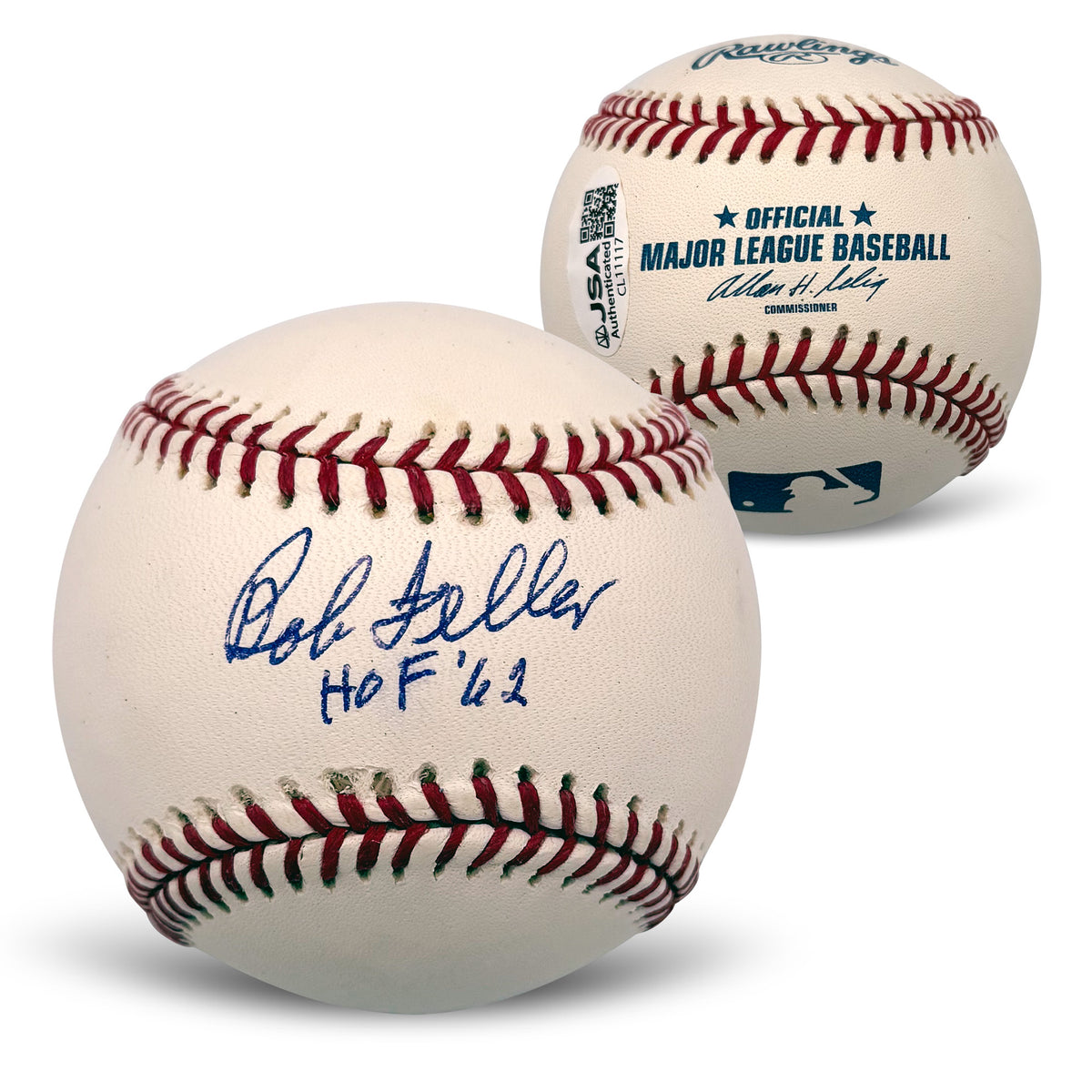 Bob Feller Autographed Cleveland Guardians Hall of Fame HOF 62 Signed MLB Baseball With UV Display Case JSA COA CL11117-Powers Sports Memorabilia
