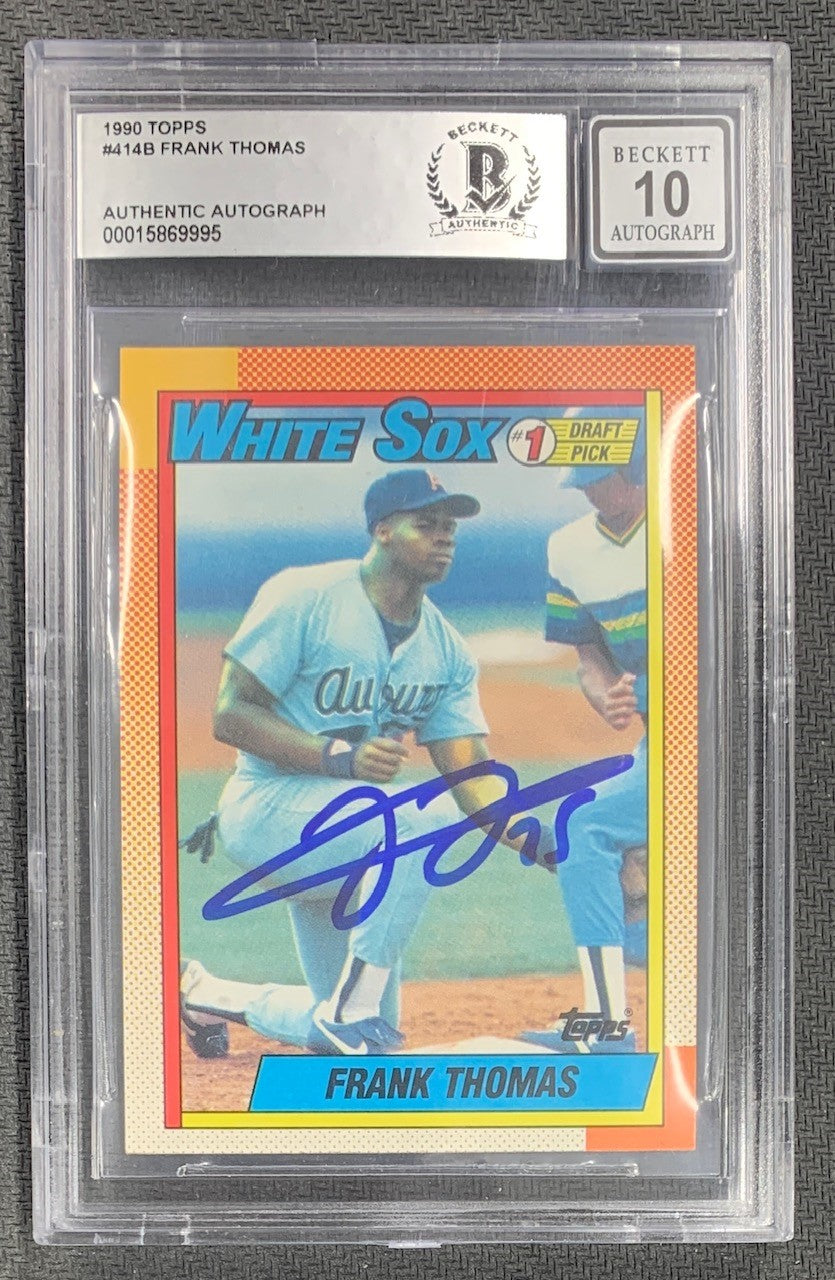 Frank Thomas 1990 Topps Signed Baseball Rookie Card #414B Auto Graded Beckett 10-Powers Sports Memorabilia