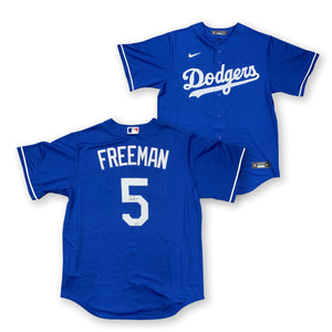 Freddie Freeman Autographed Los Angeles Dodgers Signed Nike Replica Blue Baseball Jersey MLB Hologram COA-Powers Sports Memorabilia
