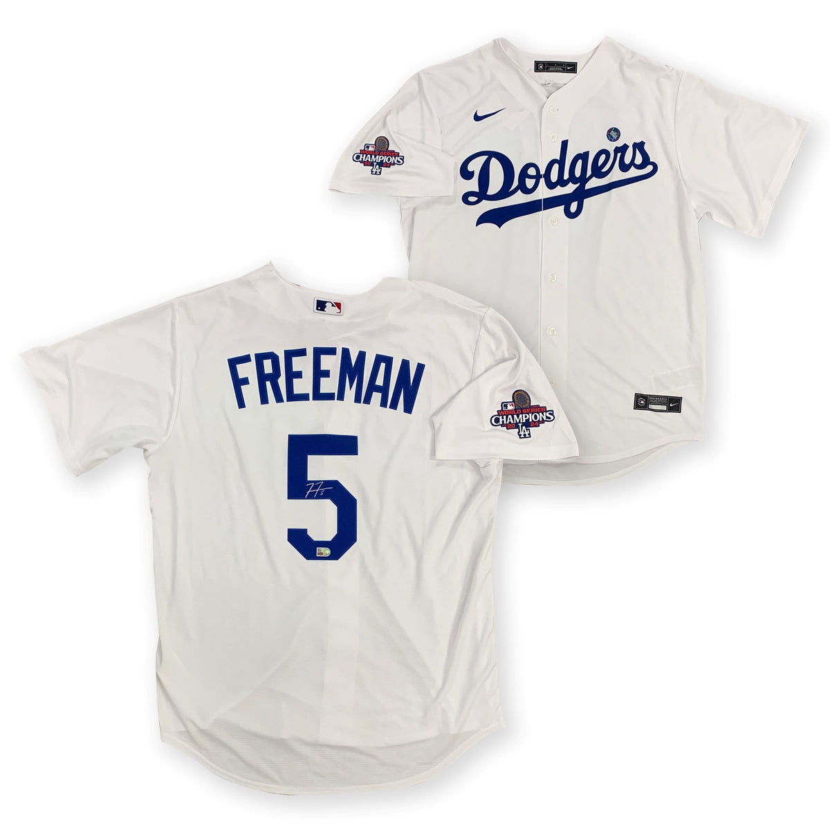 Freddie Freeman Autographed Los Angeles Dodgers 2024 World Series Signed Nike Replica White Baseball Jersey MLB Hologram COA-Powers Sports Memorabilia