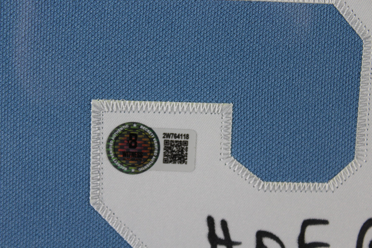 George Brett Autographed Kansas City Royals Signed Majestic Powder Blue Baseball Framed Jersey Hall of Fame HOF 99 Beckett COA-Powers Sports Memorabilia