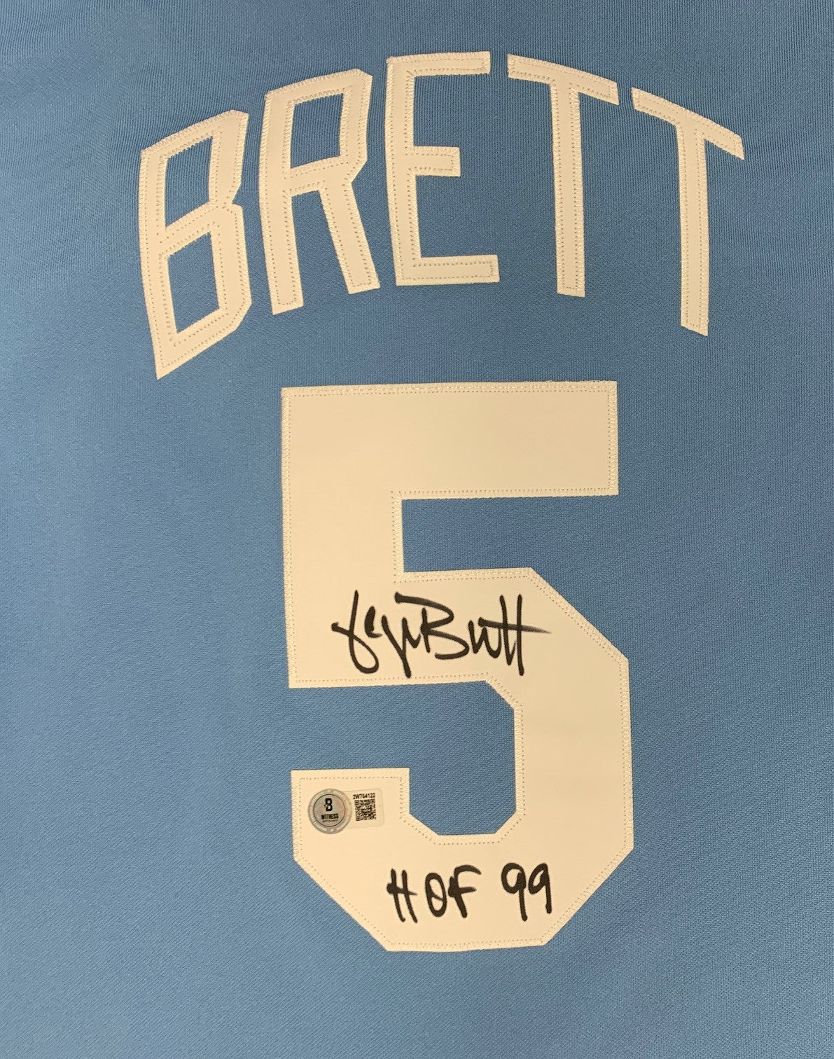 George Brett Autographed Kansas City Royals Signed Majestic Powder Blue Baseball Jersey HOF 99 Beckett COA-Powers Sports Memorabilia